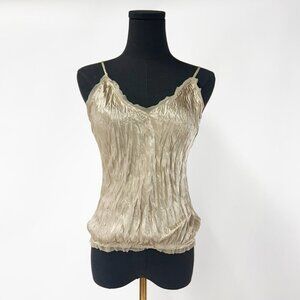 90S METALLIC SILKLY SATIN SLIP TANK TOP MESH TRIM